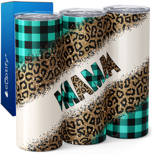 Mama on Turquoise Plaid 20oz Skinny Tumbler