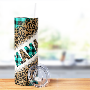 Mama on Turquoise Plaid 20oz Skinny Tumbler