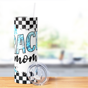 Race Mom on Checker Flag 20oz Skinny Tumbler