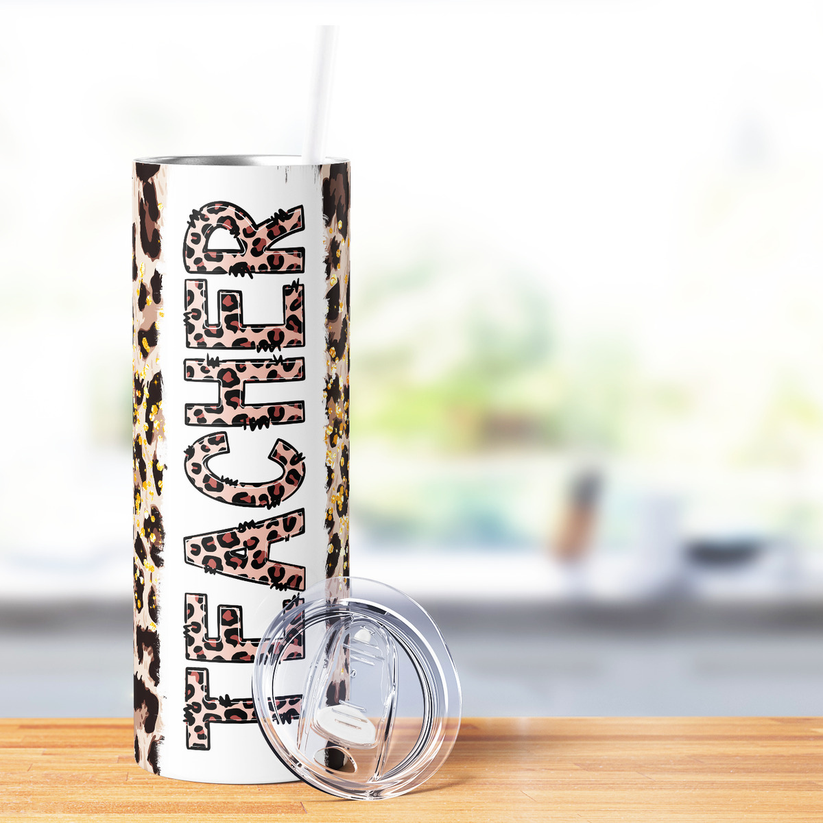 Teacher Leopard Print Pink Roses 20oz Skinny Tumbler