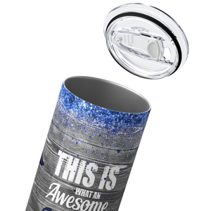 Awesome Nurse on Gray Wood Navy Blue 20oz Skinny Tumbler