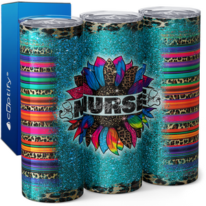 Nurse on Teal Rainbow Sunflower 20oz Skinny Tumbler