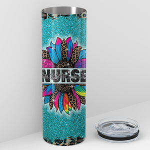 Nurse on Teal Rainbow Sunflower 20oz Skinny Tumbler