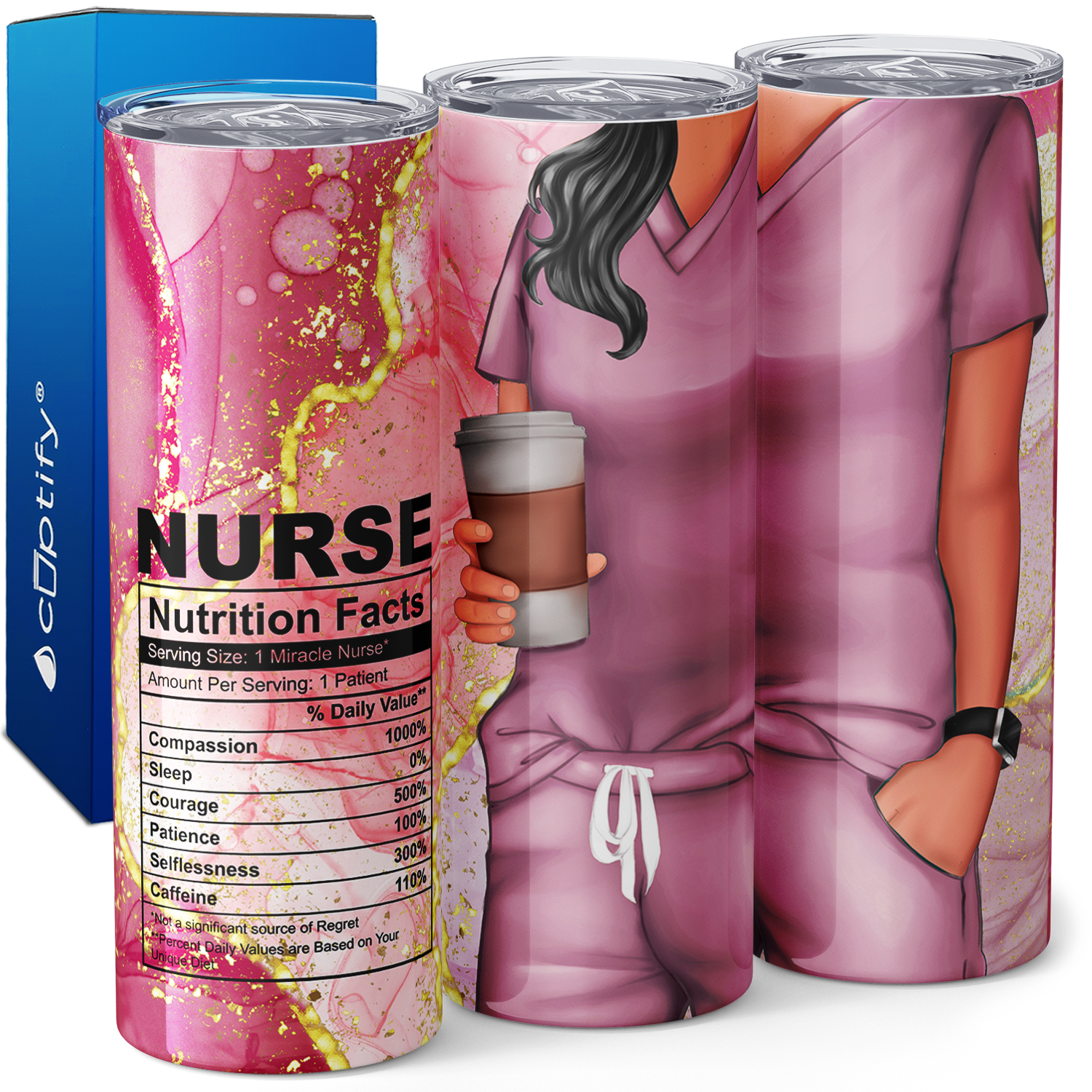 Nurse Nutrition Facts Pink Scrubs 20oz Skinny Tumbler
