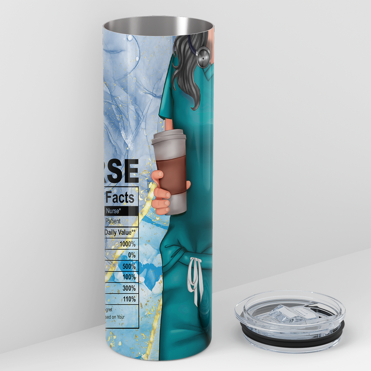 Nurse Nutrition Facts Teal Scrubs 20oz Skinny Tumbler