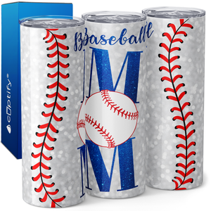 Baseball Mom in Blue on Glitter 20oz Skinny Tumbler