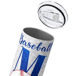 Baseball Mom in Blue on Glitter 20oz Skinny Tumbler