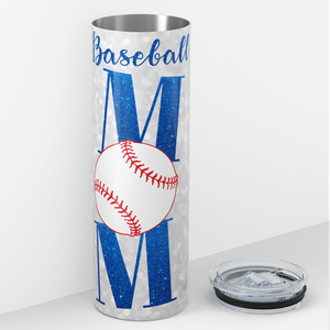 Baseball Mom in Blue on Glitter 20oz Skinny Tumbler