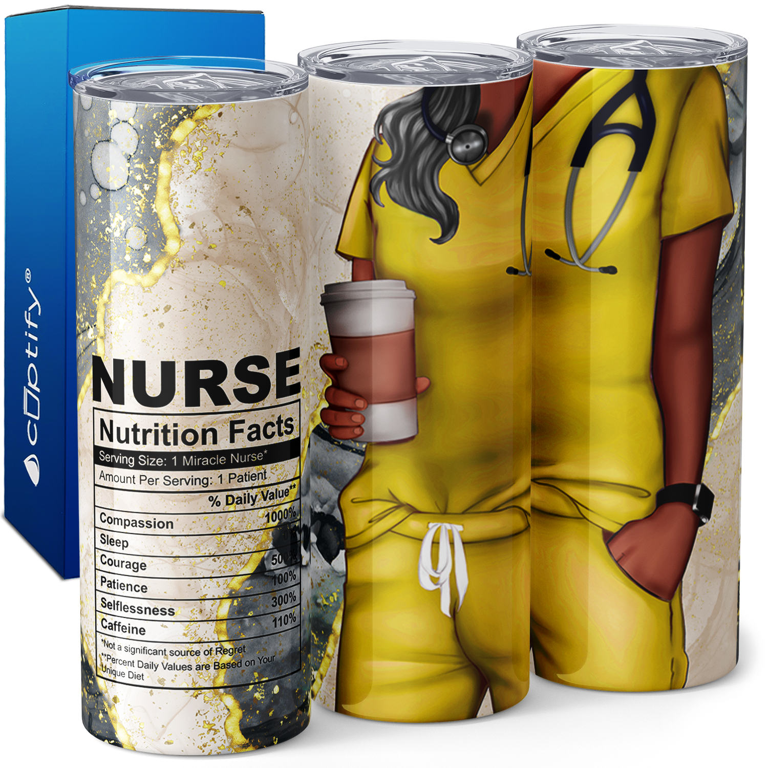Nurse Nutrition Facts Yellow Scrubs 20oz Skinny Tumbler