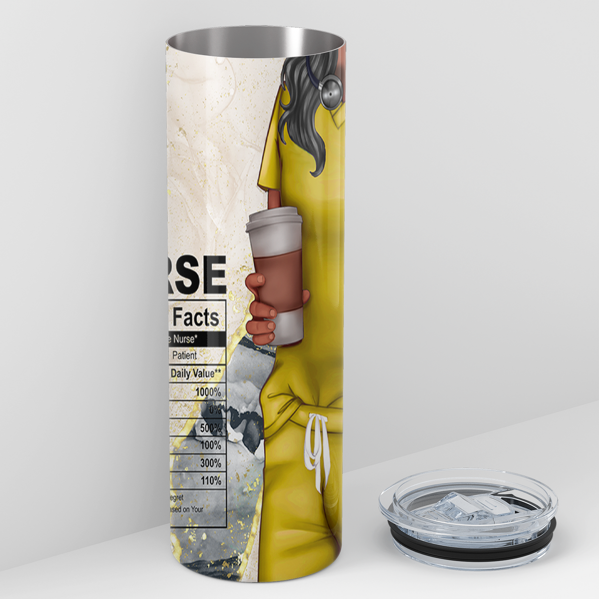 Nurse Nutrition Facts Yellow Scrubs 20oz Skinny Tumbler