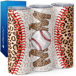 Baseball Mom Leopard Print Text 20oz Skinny Tumbler