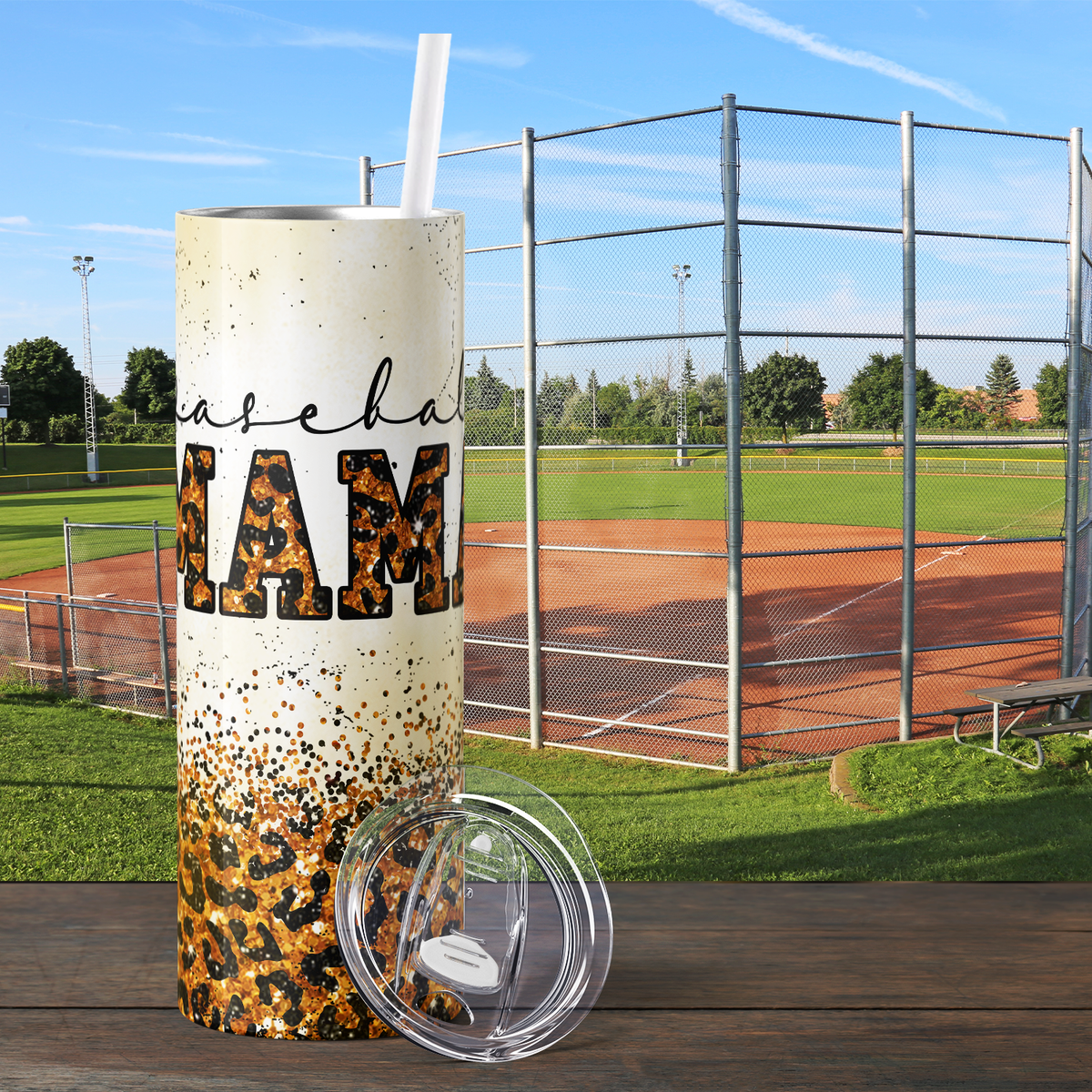 Baseball Mama Gold Glitter 20oz Skinny Tumbler
