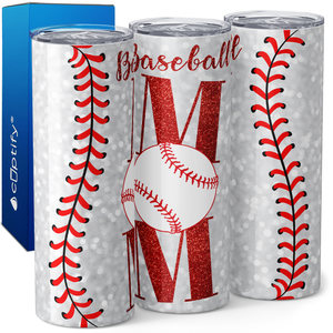 Baseball Mom in Red Glitter Text 20oz Skinny Tumbler