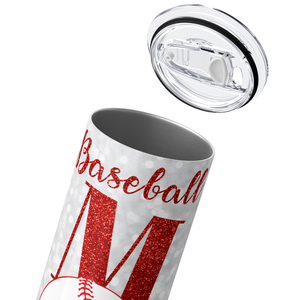 Baseball Mom in Red Glitter Text 20oz Skinny Tumbler