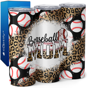 Baseball Mom Leopard Print 20oz Skinny Tumbler