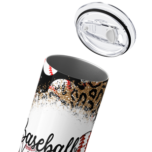 Baseball Mom Leopard Print 20oz Skinny Tumbler