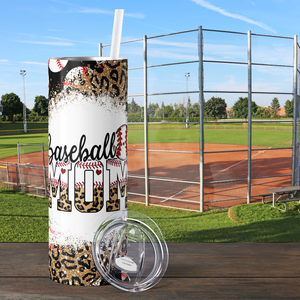 Baseball Mom Leopard Print 20oz Skinny Tumbler