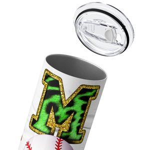 Baseball Mom Green Glitter Leopard Print 20oz Skinny Tumbler