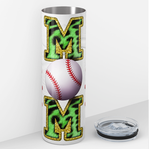 Baseball Mom Green Glitter Leopard Print 20oz Skinny Tumbler