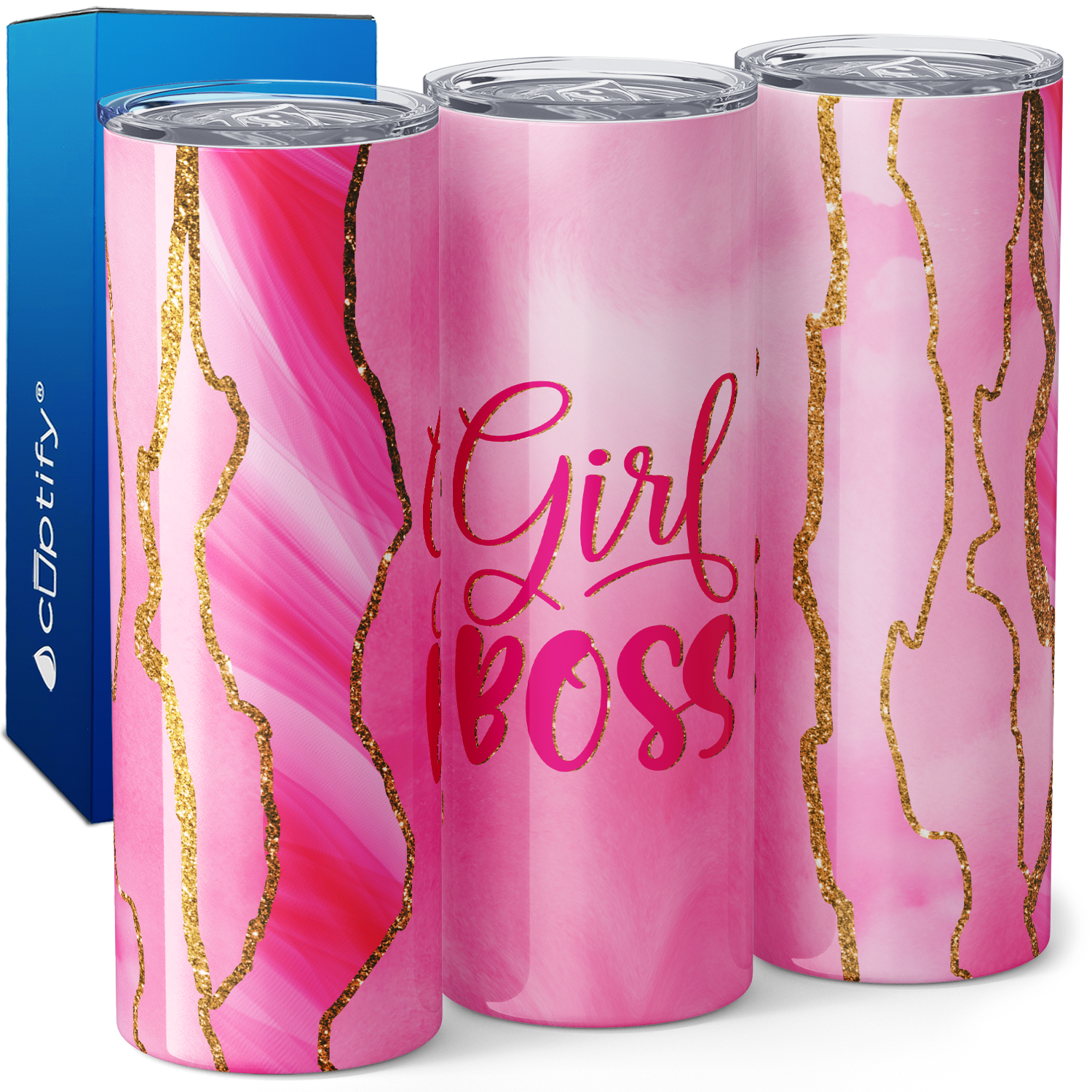 Girl Boss on Pink Marble 20oz Skinny Tumbler