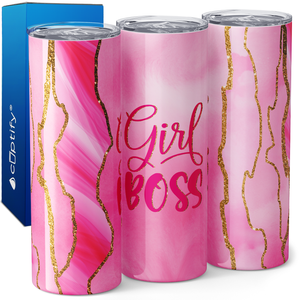 Girl Boss on Pink Marble 20oz Skinny Tumbler