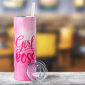 Girl Boss on Pink Marble 20oz Skinny Tumbler