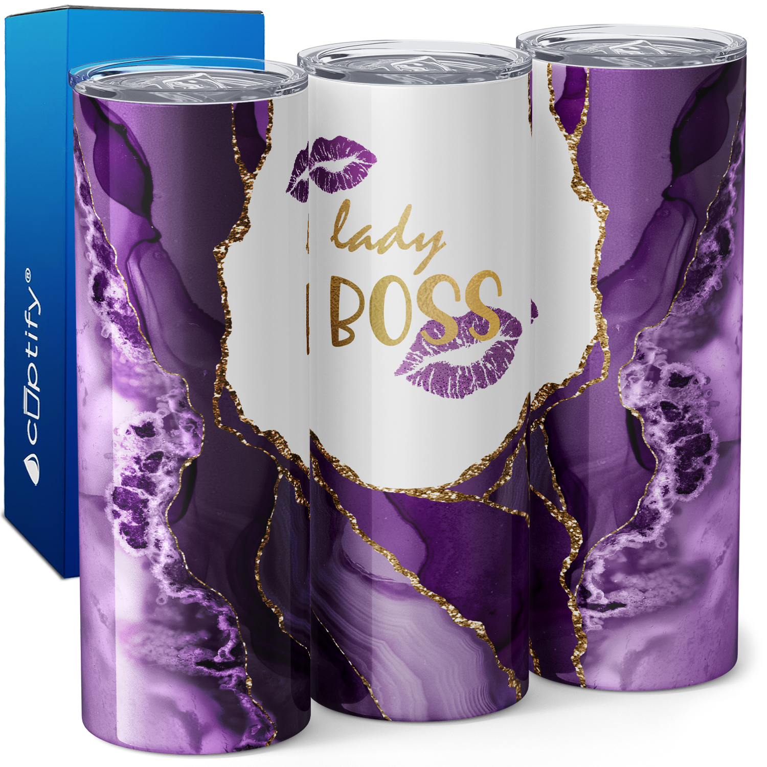 Lady Boss on Purple Marble 20oz Skinny Tumbler