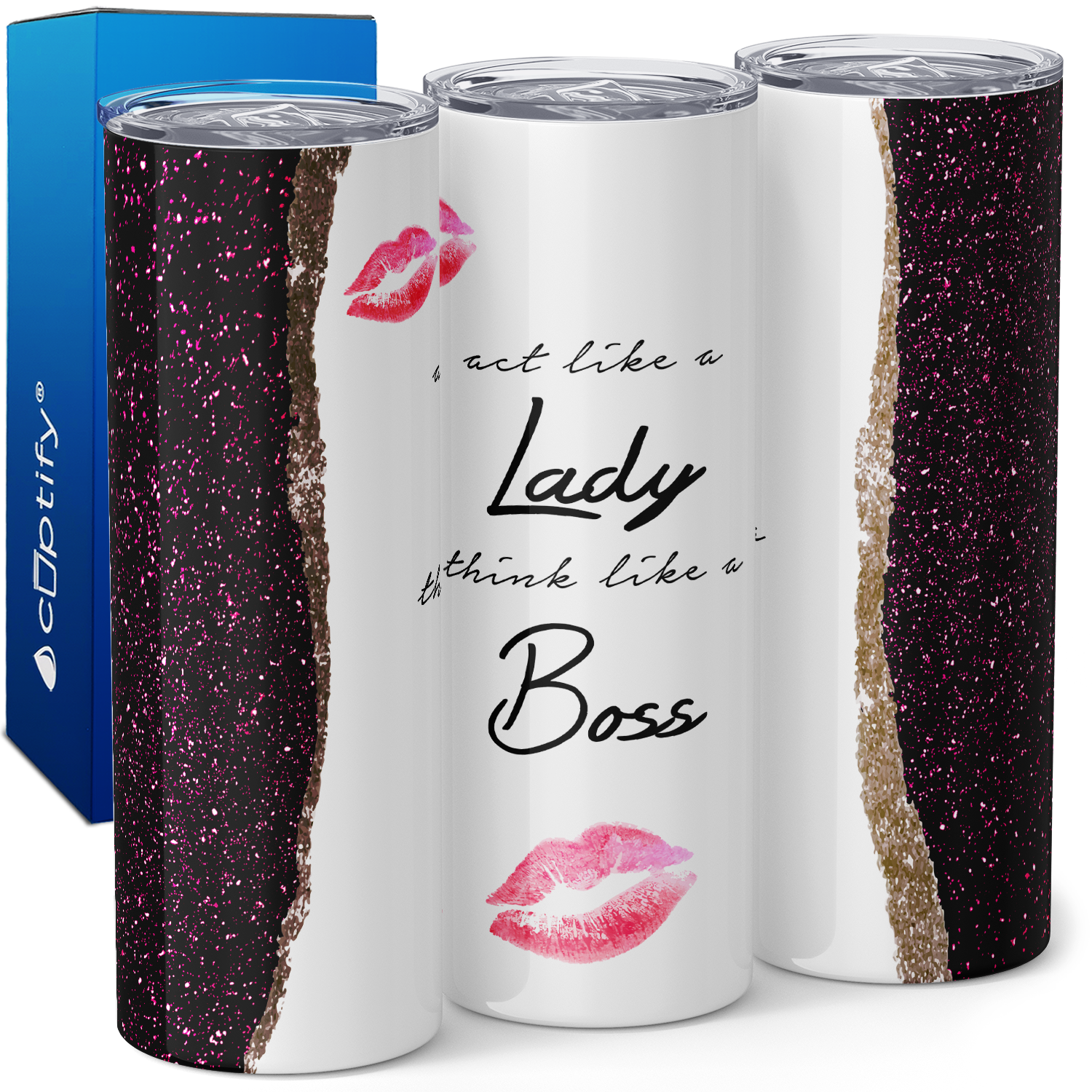 Act Like a Lady Boss on Black Gold Glitter 20oz Skinny Tumbler