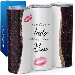 Act Like a Lady Boss on Black Gold Glitter 20oz Skinny Tumbler