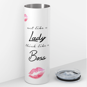 Act Like a Lady Boss on Black Gold Glitter 20oz Skinny Tumbler