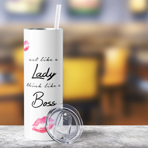 Act Like a Lady Boss on Black Gold Glitter 20oz Skinny Tumbler