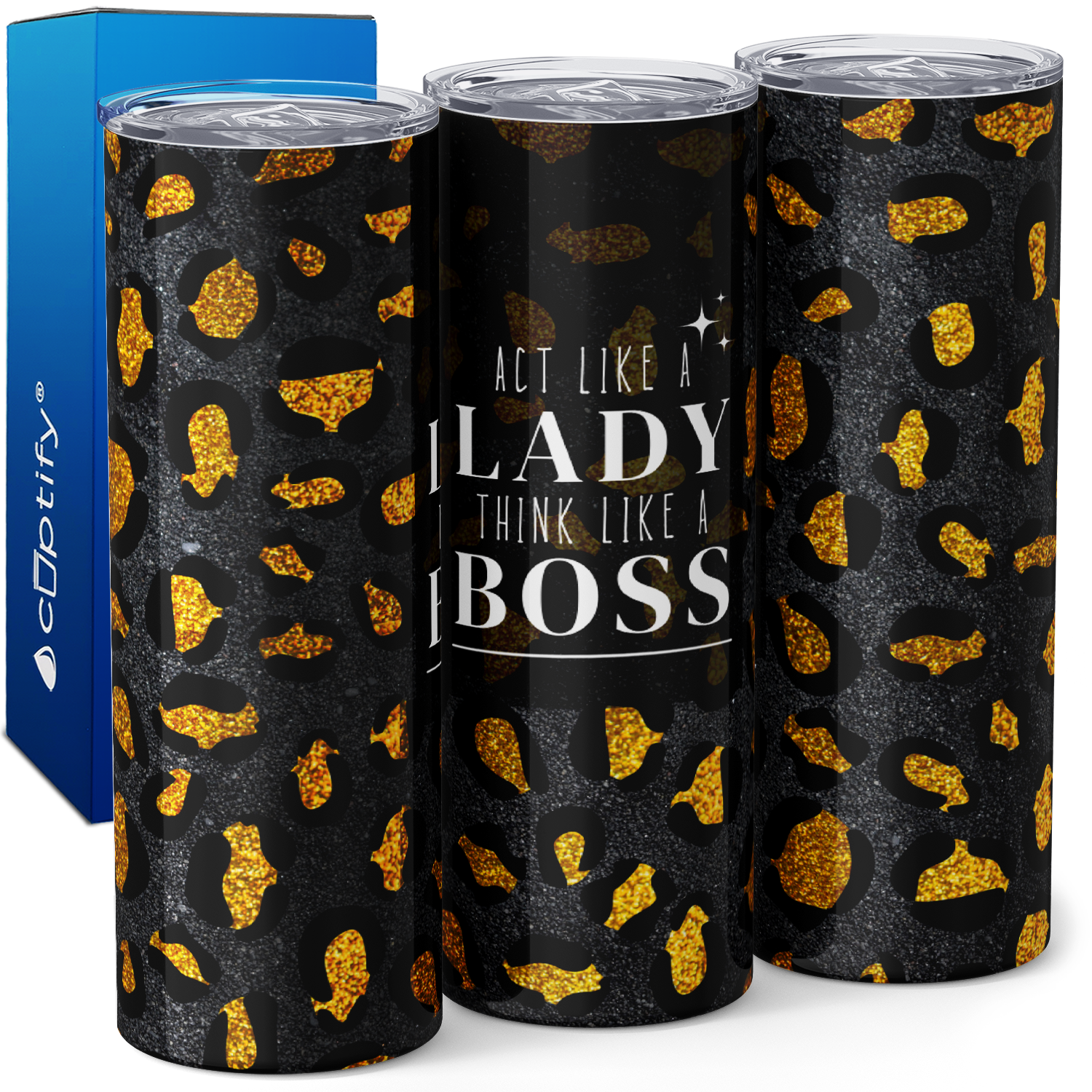 Act Like a Lady Boss Gold Leopard 20oz Skinny Tumbler