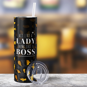 Act Like a Lady Boss Gold Leopard 20oz Skinny Tumbler