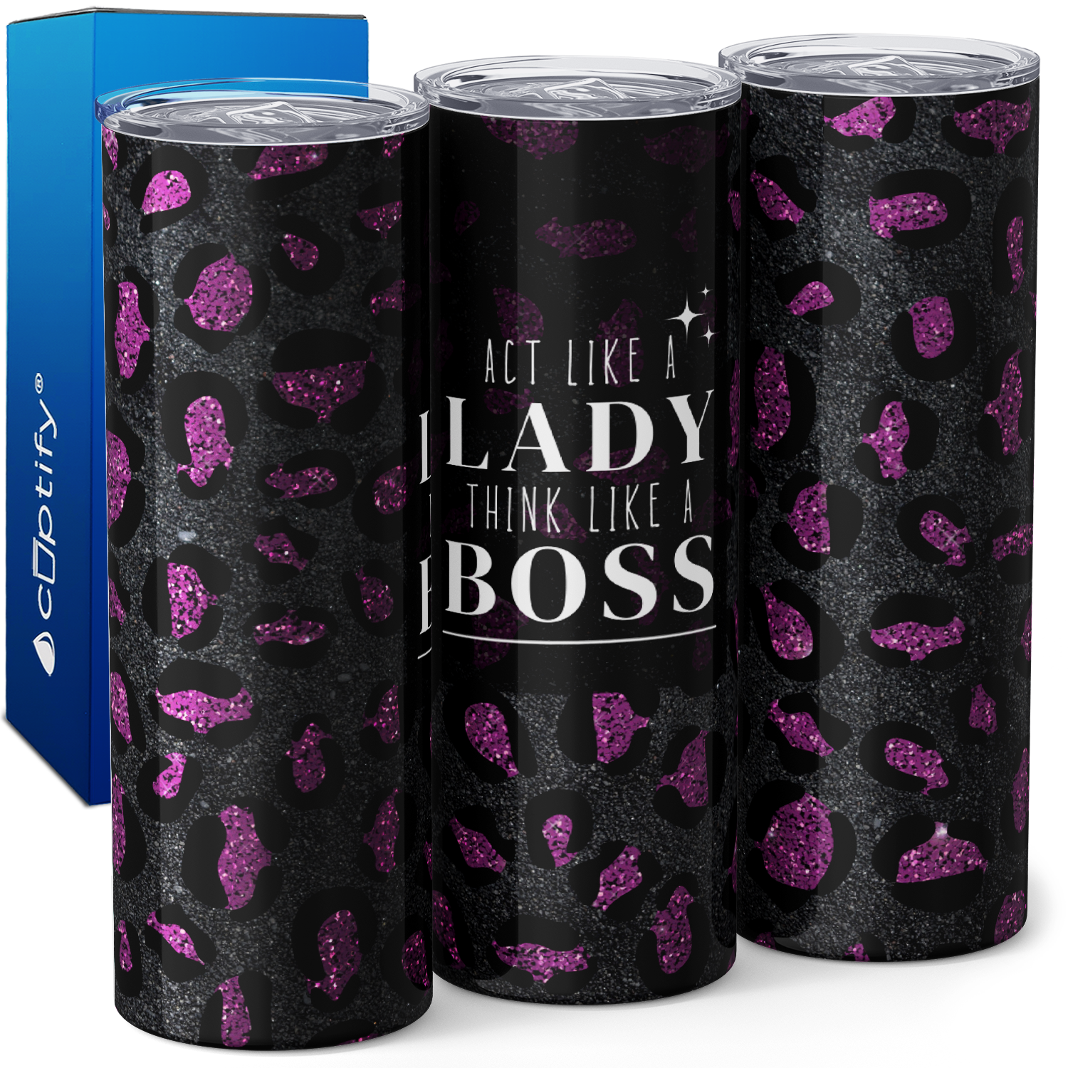 Act Like a Lady Boss Pink Leopard 20oz Skinny Tumbler