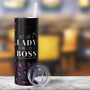 Act Like a Lady Boss Pink Leopard 20oz Skinny Tumbler