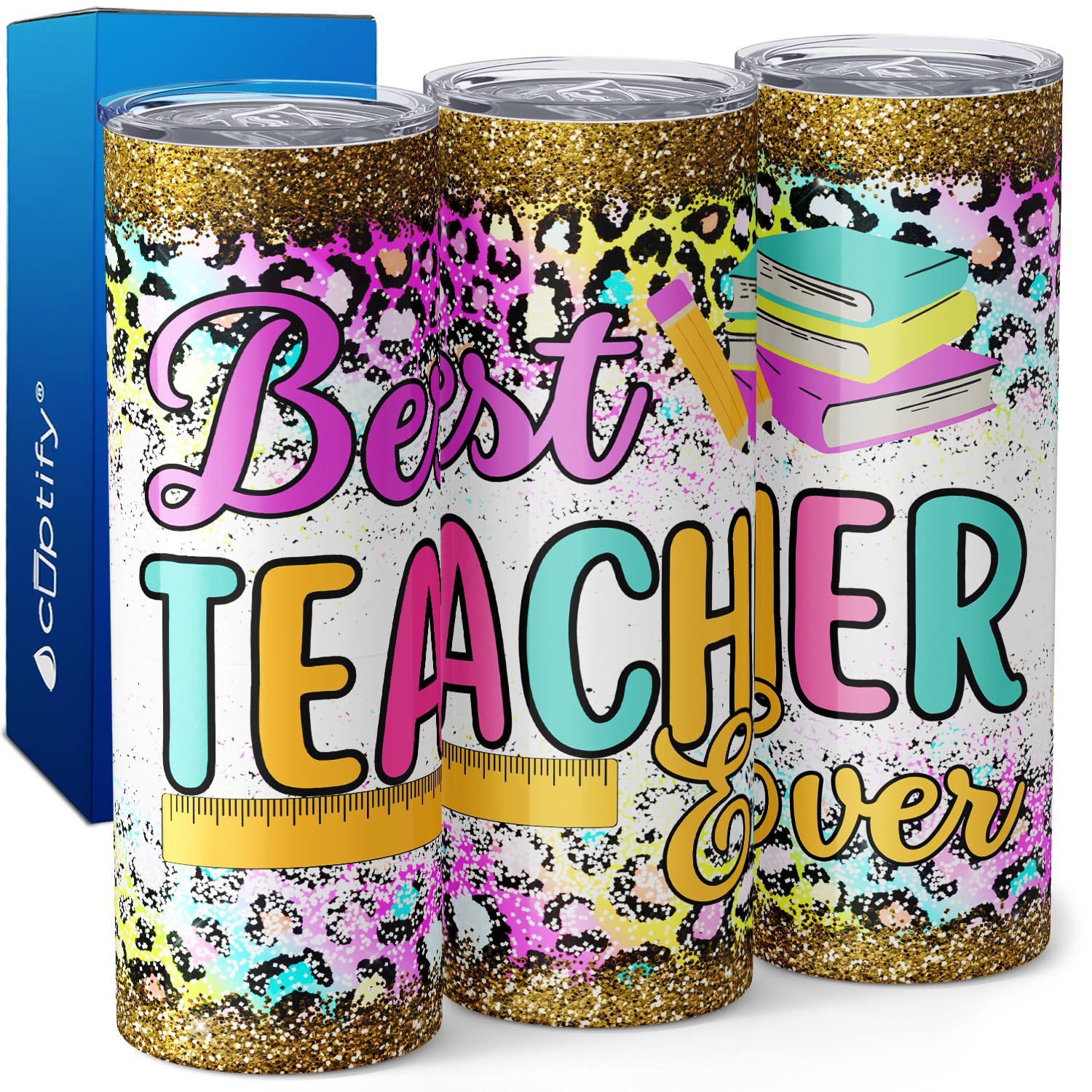 Best Teacher Ever Rainbow Leopard 20oz Skinny Tumbler