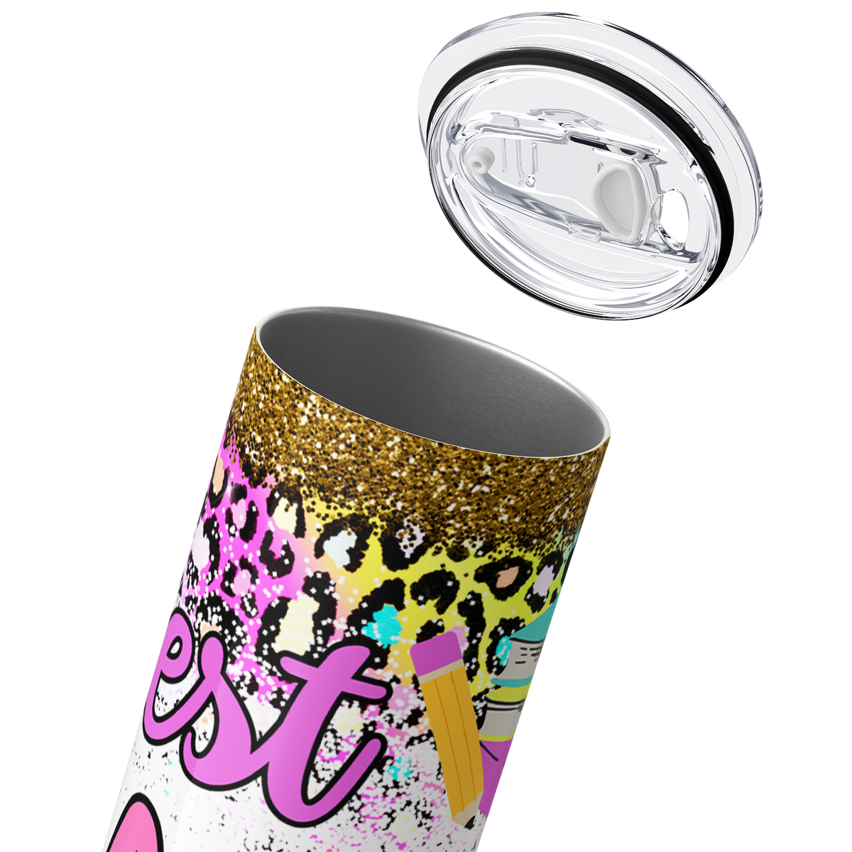 Best Teacher Ever Rainbow Leopard 20oz Skinny Tumbler