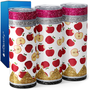 Apple Pattern on Gold Silver Pink Glitter 20oz Skinny Tumbler