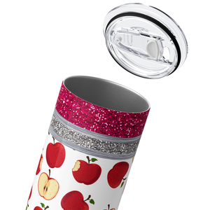 Apple Pattern on Gold Silver Pink Glitter 20oz Skinny Tumbler