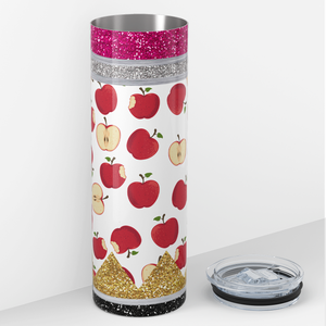 Apple Pattern on Gold Silver Pink Glitter 20oz Skinny Tumbler