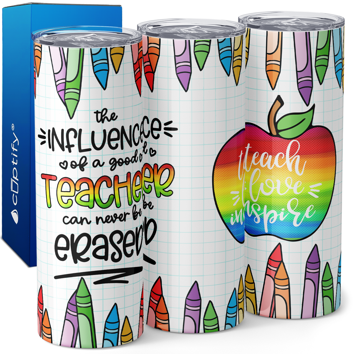 The Influence of a Good Teacher Crayons and Apple 20oz Skinny Tumbler