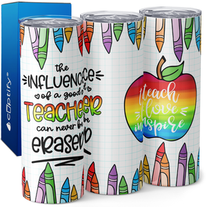 The Influence of a Good Teacher Crayons and Apple 20oz Skinny Tumbler