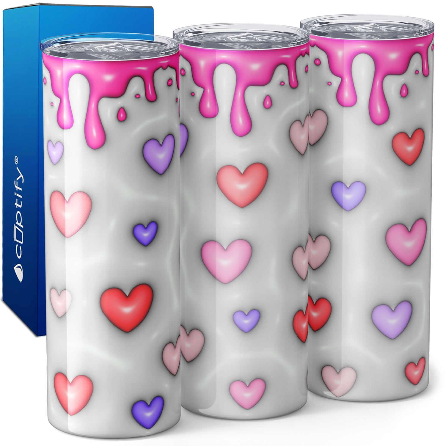 Inflated Bubble Valentine Hearts 20oz Skinny Tumbler
