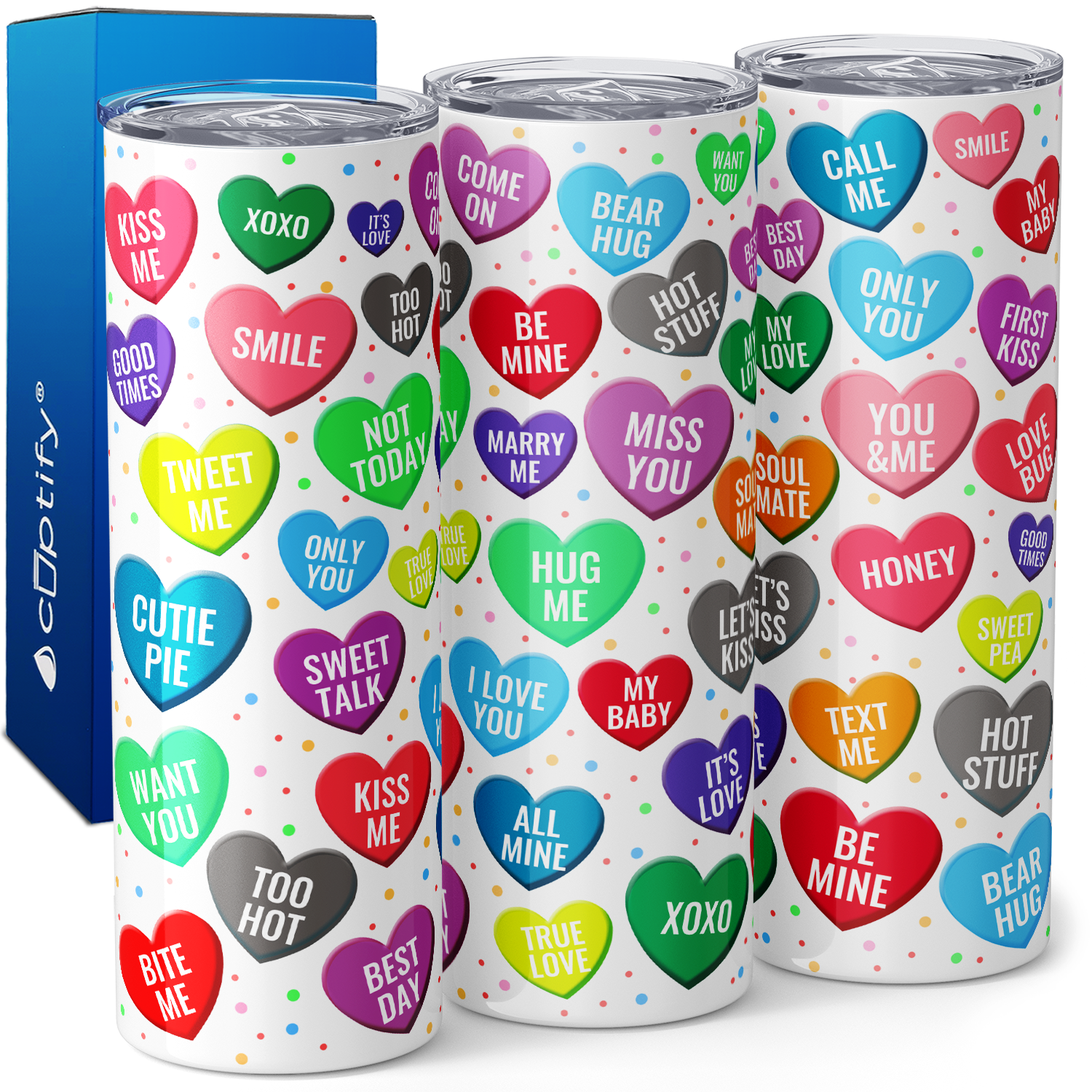 Valentine Candy Hearts 20oz Skinny Tumbler