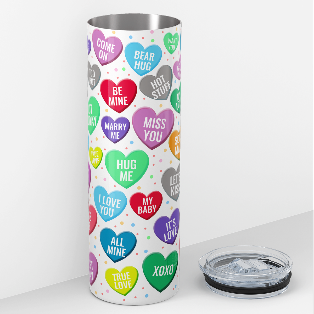 Valentine Candy Hearts 20oz Skinny Tumbler