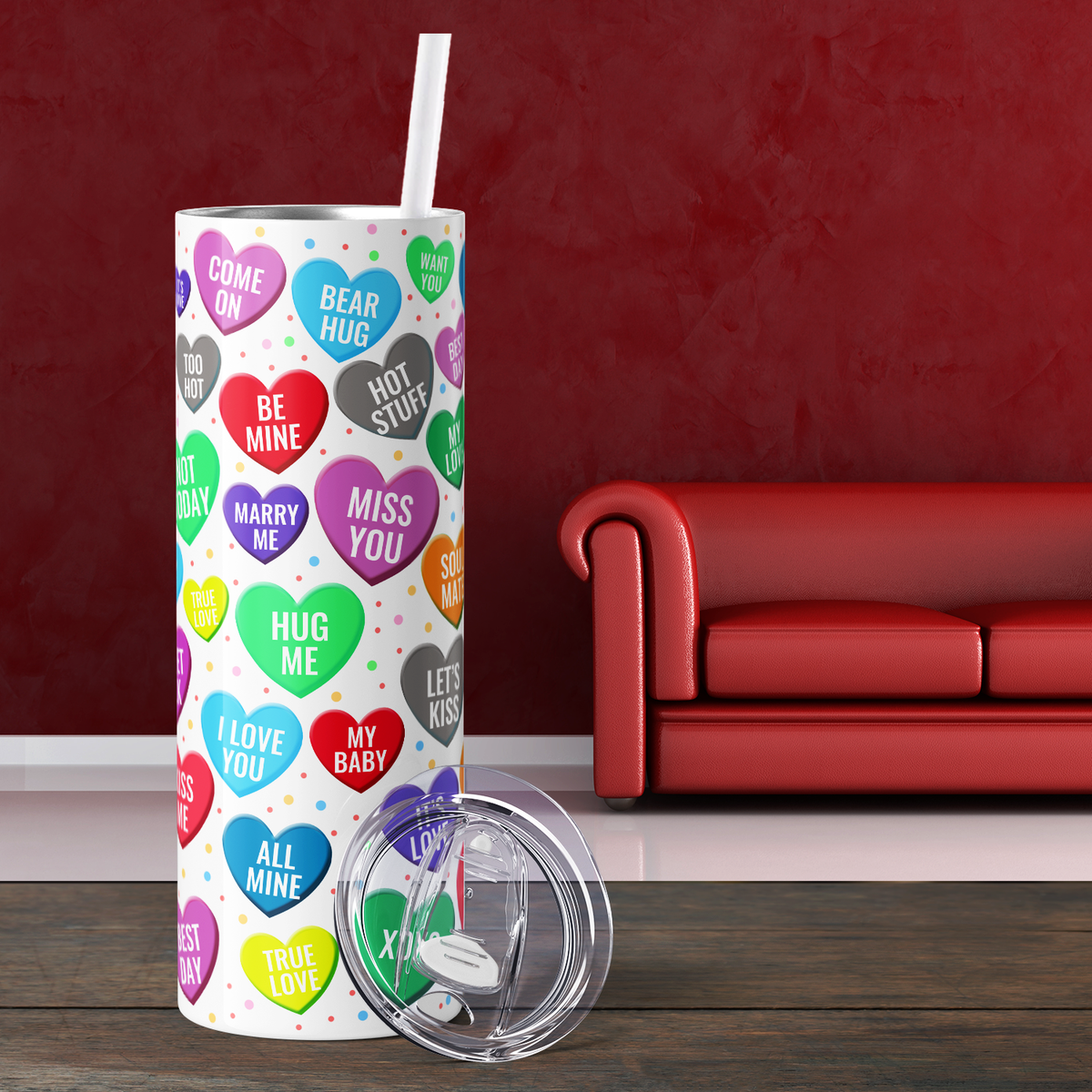 Valentine Candy Hearts 20oz Skinny Tumbler