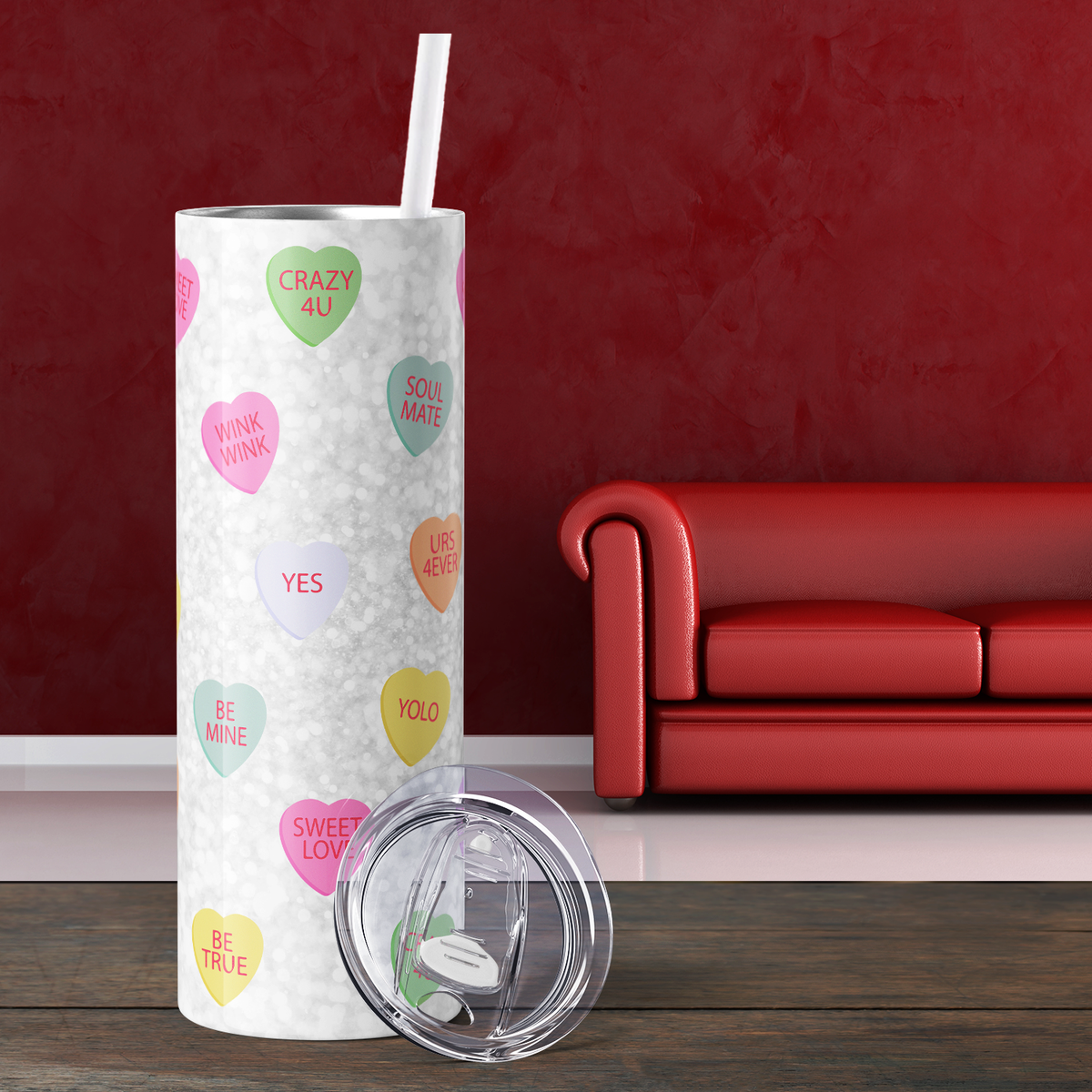 Sweet Heart Valentines Candy 20oz Skinny Tumbler