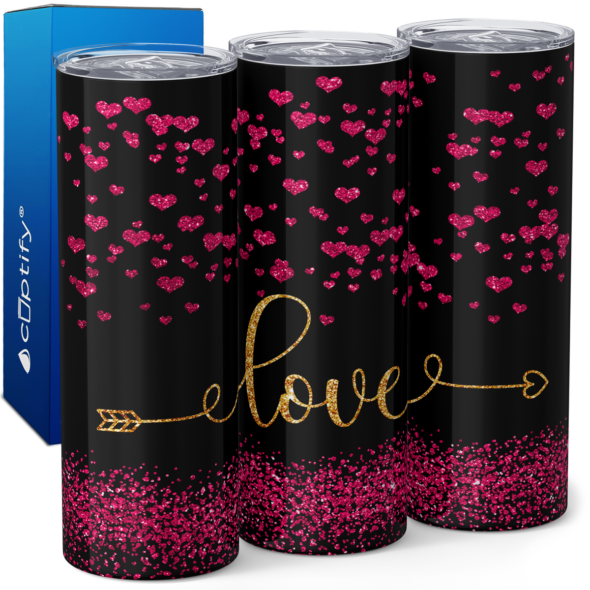 Love Glitter Valentines Day 20oz Skinny Tumbler