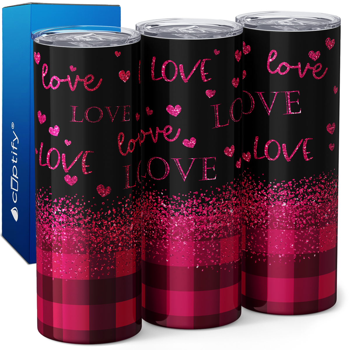 Love Plaid Valentines Day 20oz Skinny Tumbler