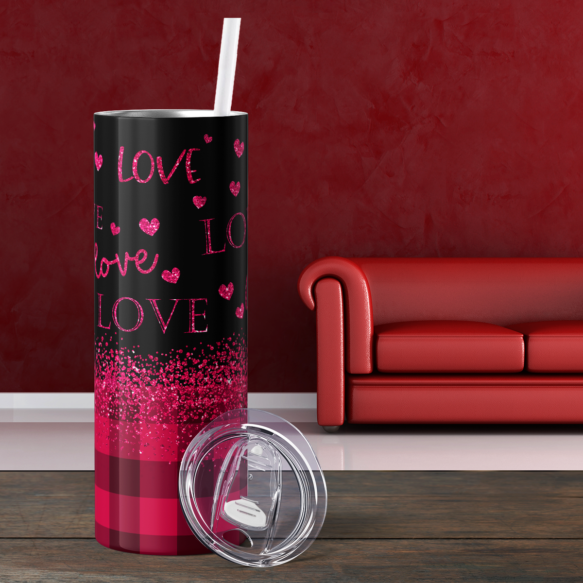 Love Plaid Valentines Day 20oz Skinny Tumbler